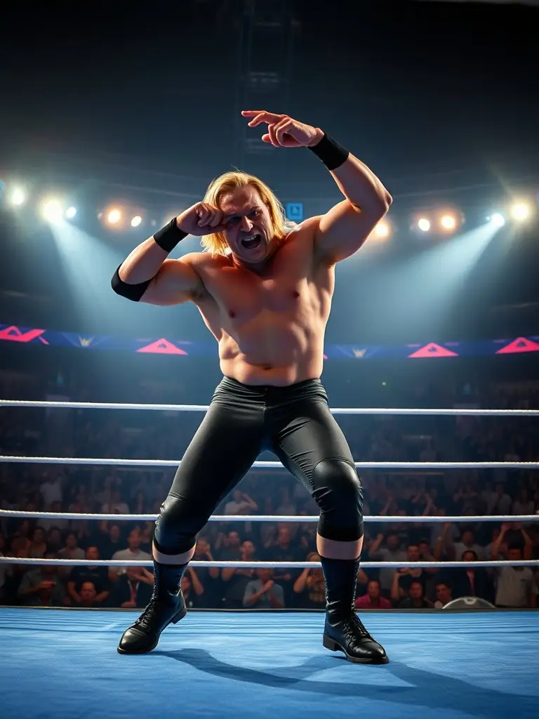 A dynamic action shot of wrestlers engaged in a Greco-Roman wrestling match, showcasing the strength and technique involved, set in a well-lit gymnasium with spectators in the background.