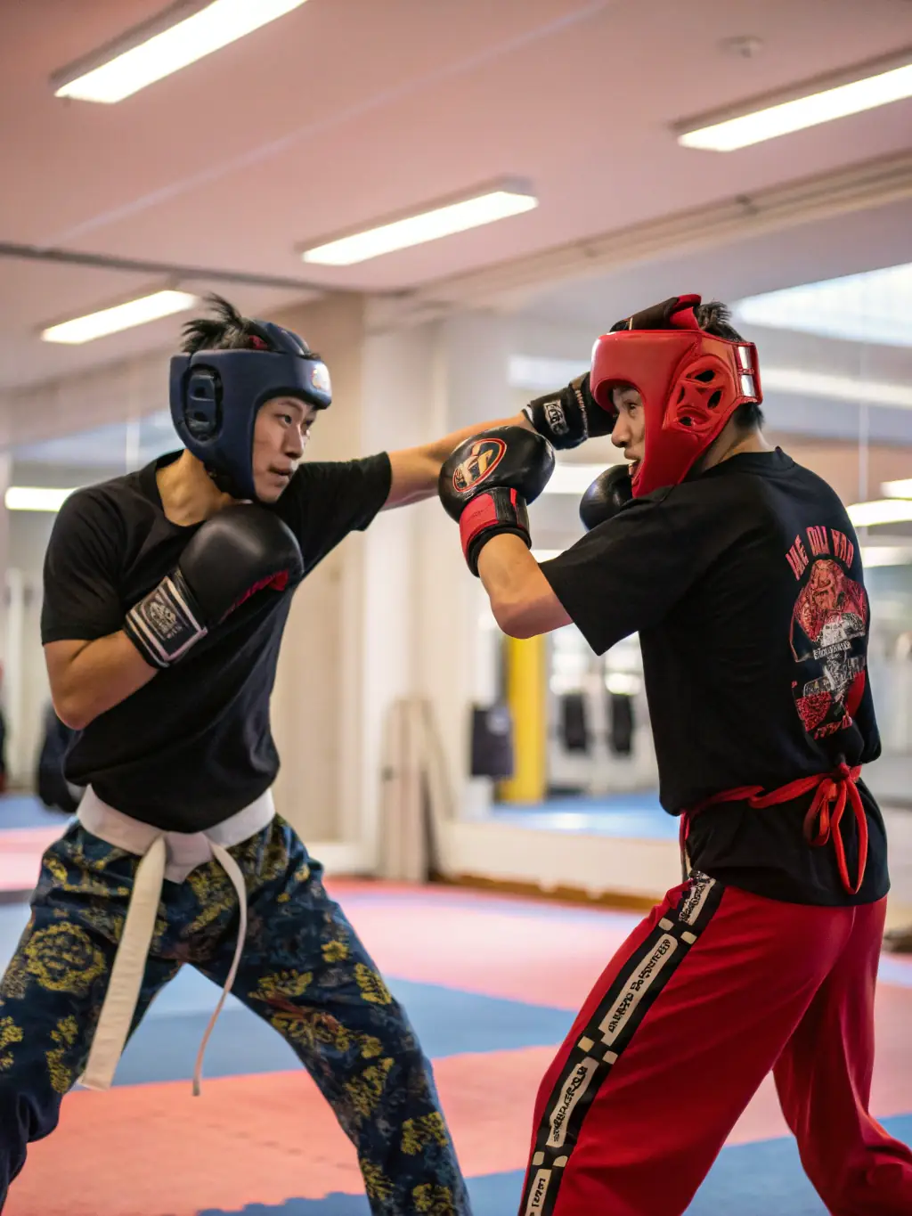 A vibrant image of female wrestlers practicing freestyle techniques, demonstrating agility and determination, with a coach providing guidance in a modern training facility.