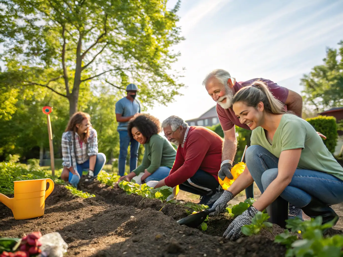A group of volunteers working together on a community project, demonstrating solidarity and commitment to making a positive impact.