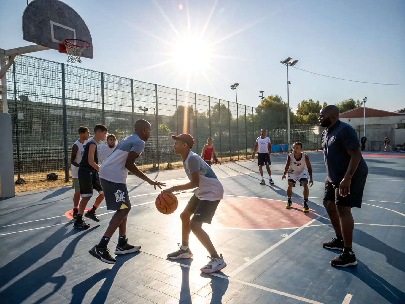 A vibrant image of children and adults participating in a community sports event outdoors, showcasing teamwork and active engagement.