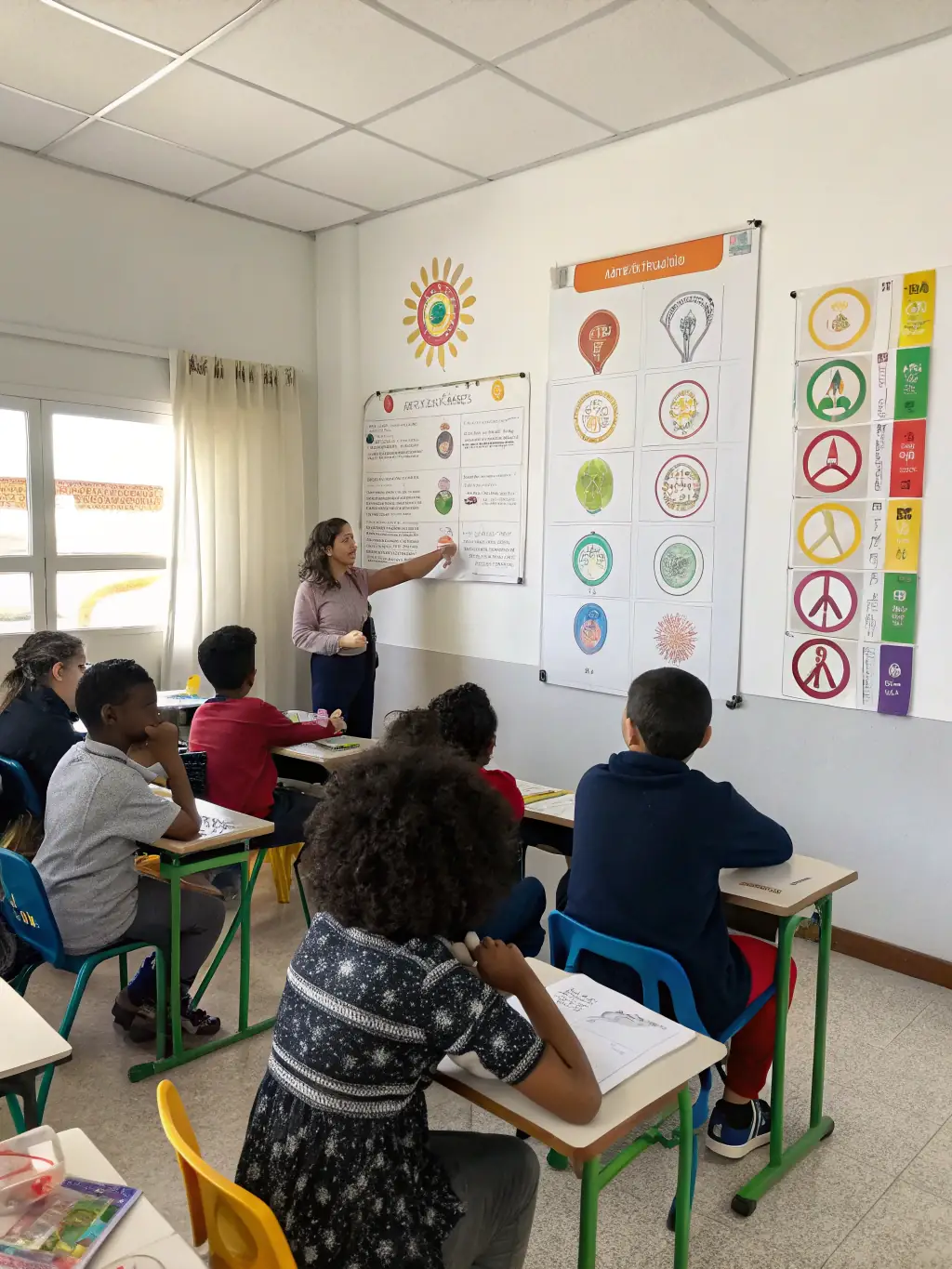 A photo of children learning about Catholic values during a religious education session at ASSOC LA ST-ANTOINE, highlighting moral development.